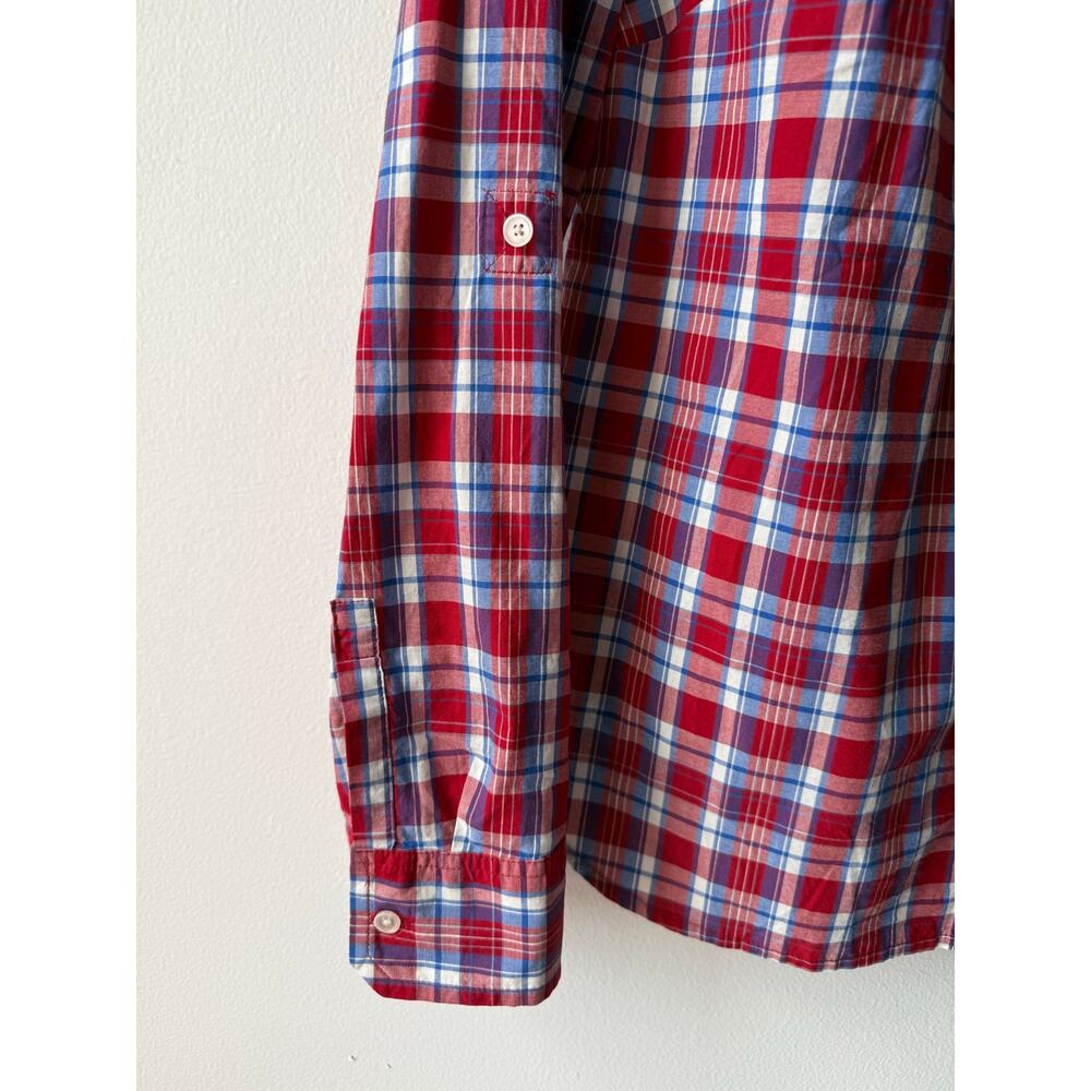 Talbots Plaid Ruffle Shirt Red White Blue Preppy Retro Button Down Top Women S - Picture 5 of 11
